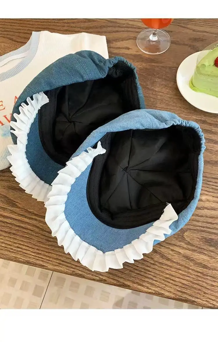 Blue Lace Denim Forward Cap Vintage Ballet Style — feature 12