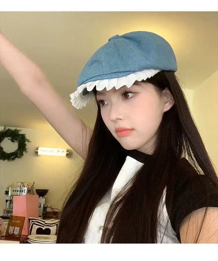 Blue Lace Denim Forward Cap Vintage Ballet Style — feature 14
