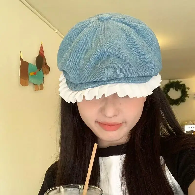 Blue Lace Denim Forward Cap Vintage Ballet Style — feature 16
