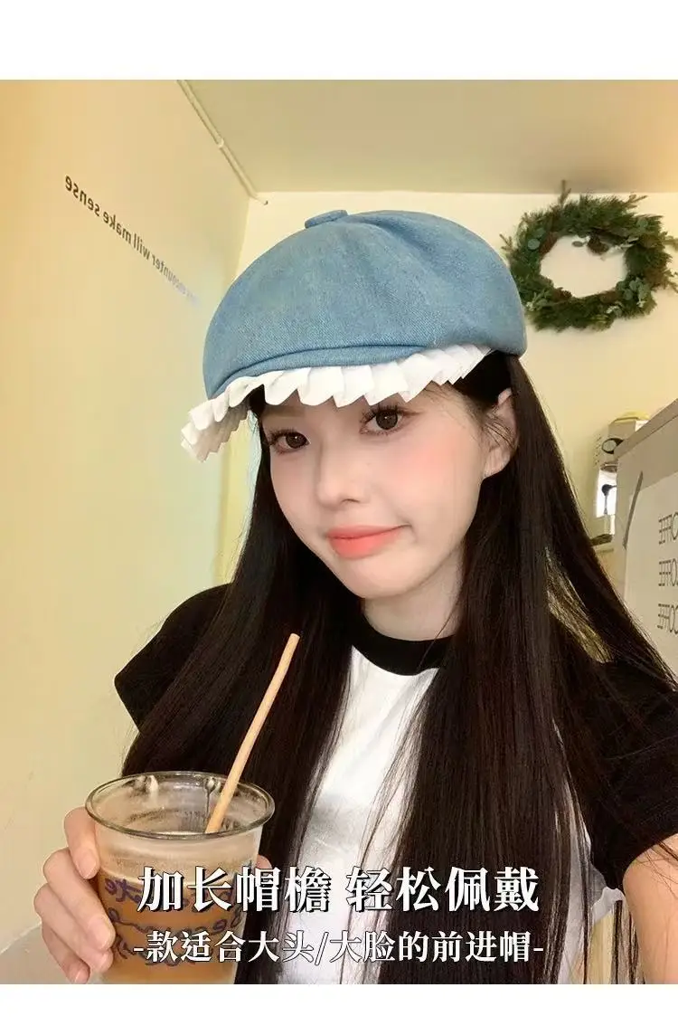 Blue Lace Denim Forward Cap Vintage Ballet Style — feature 5
