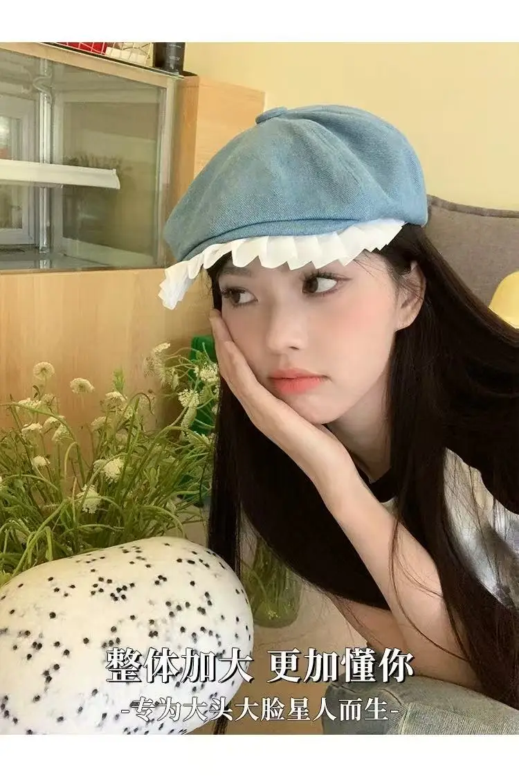 Blue Lace Denim Forward Cap Vintage Ballet Style — feature 7