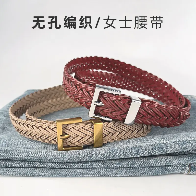 Women's Braided Belt Black Gold Plated with Casual Pants