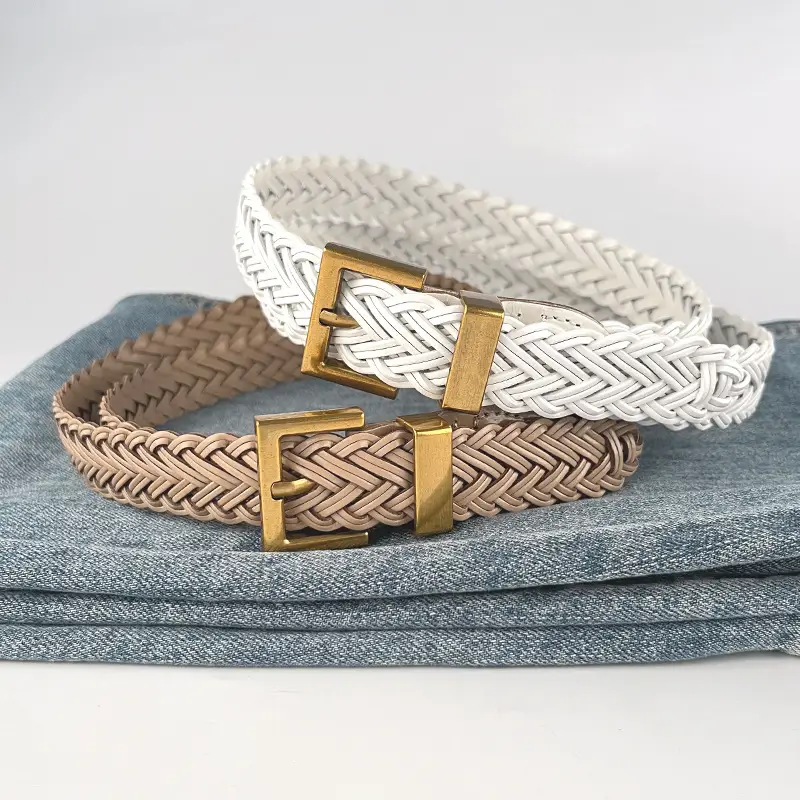 Women's Braided Belt Black Gold Plated with Casual Pants
