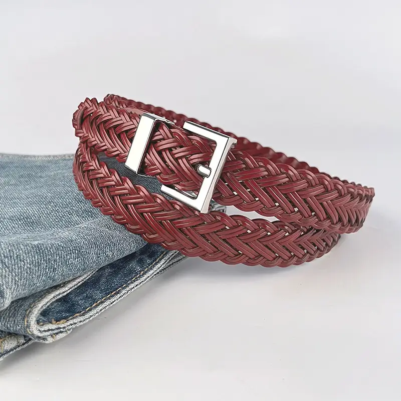 Women's Braided Belt Black Gold Plated with Casual Pants
