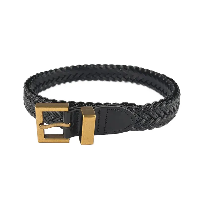 Women's Braided Belt Black Gold Plated with Casual Pants