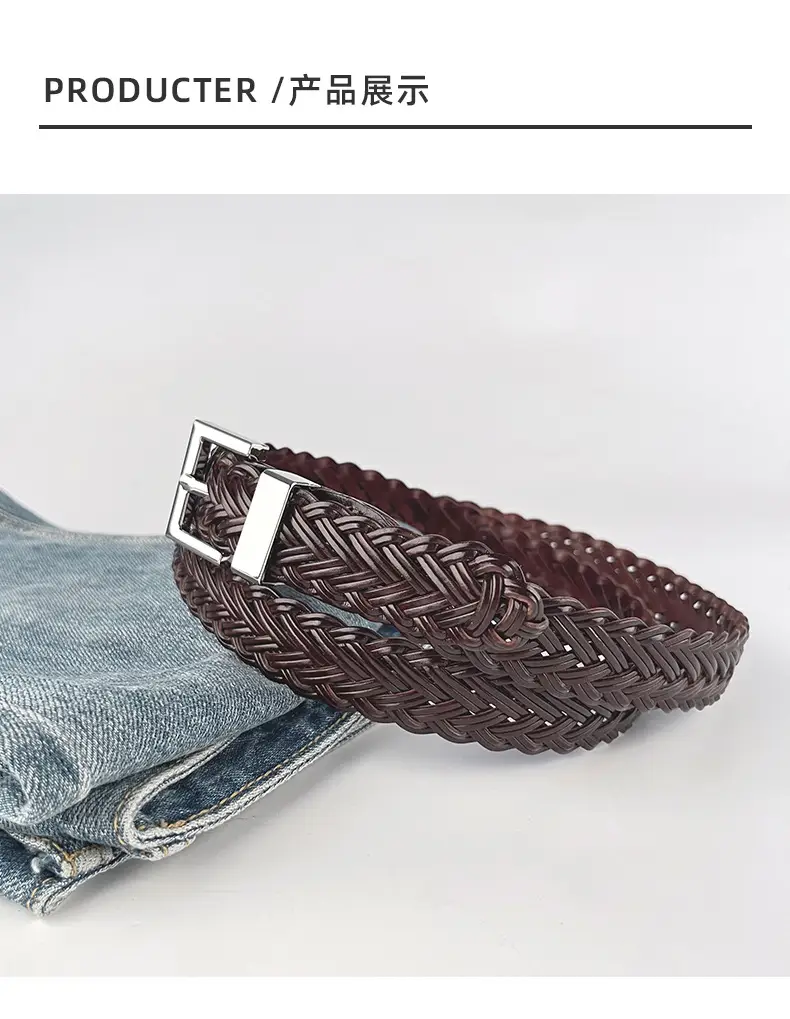 Women's Braided Belt Black Gold Plated with Casual Pants — feature 10