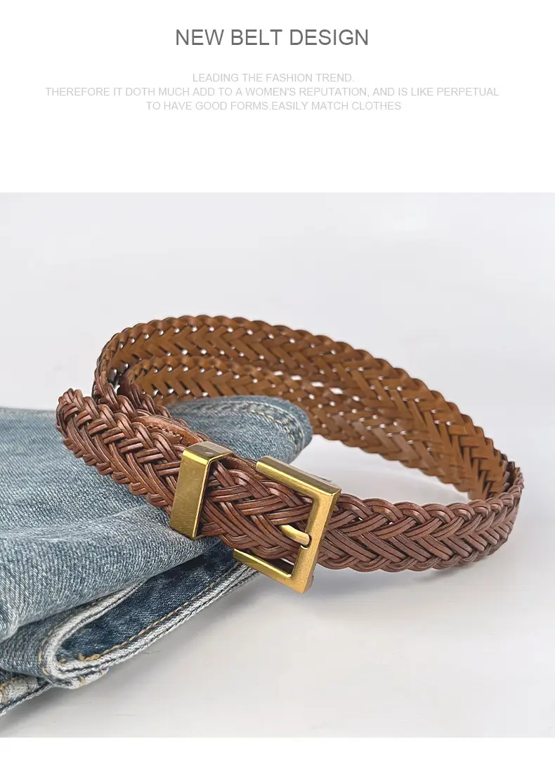 Women's Braided Belt Black Gold Plated with Casual Pants — feature 11