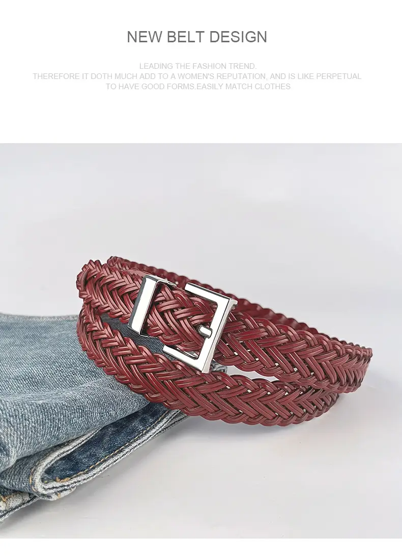 Women's Braided Belt Black Gold Plated with Casual Pants — feature 12