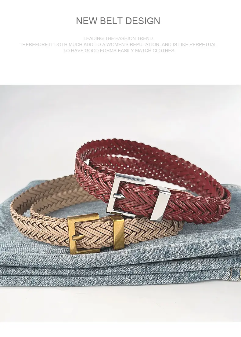 Women's Braided Belt Black Gold Plated with Casual Pants — feature 14