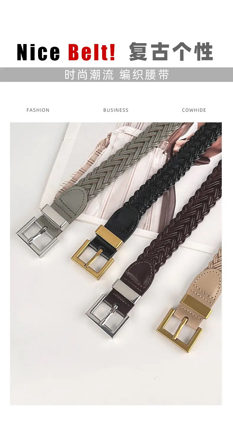 Women's Braided Belt Black Gold Plated with Casual Pants — feature 4