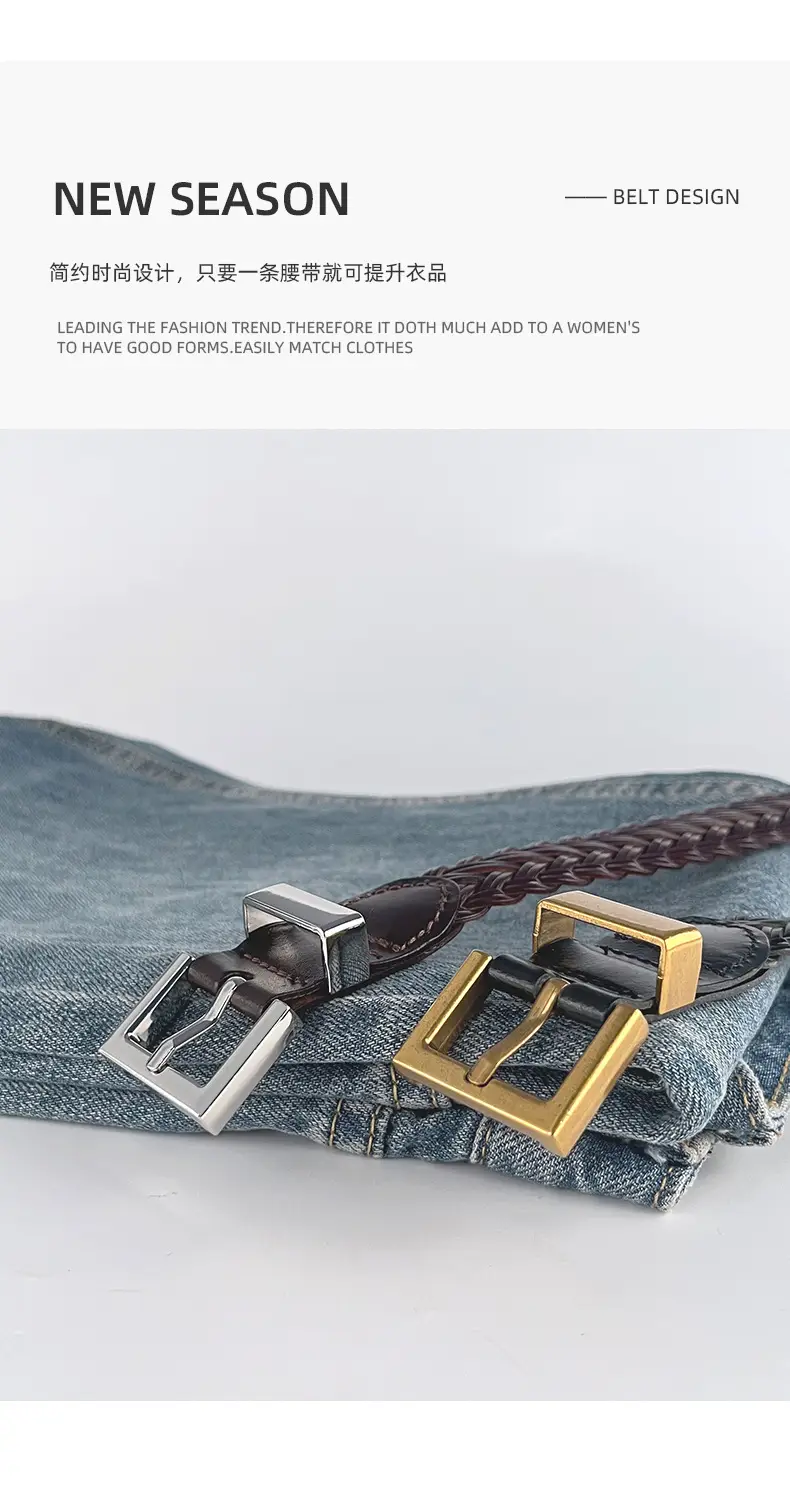 Women's Braided Belt Black Gold Plated with Casual Pants — feature 5