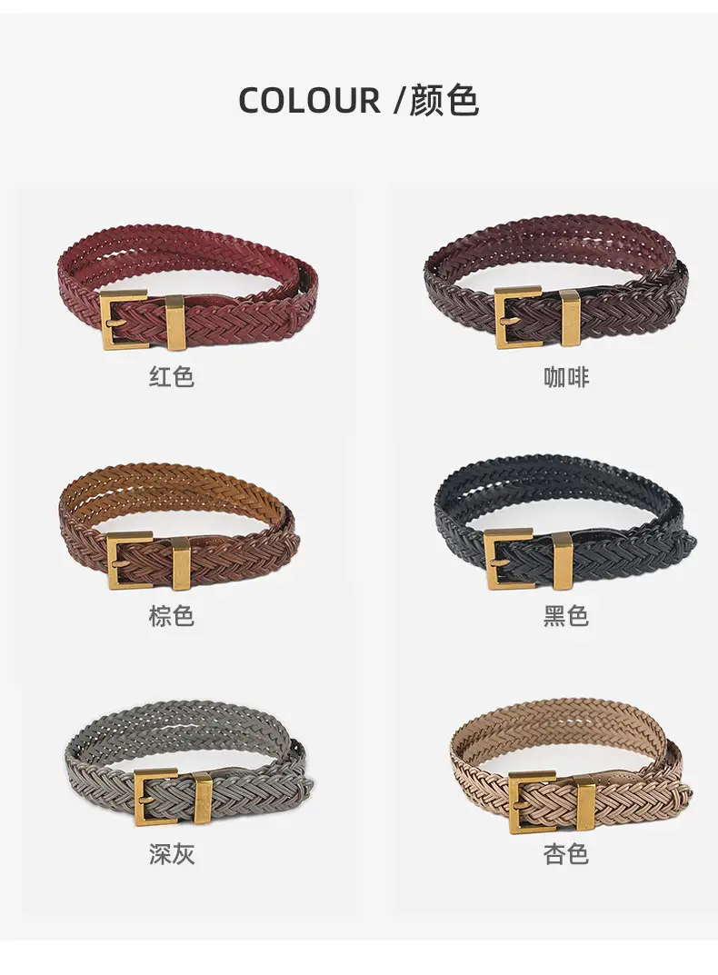 Women's Braided Belt Black Gold Plated with Casual Pants — feature 9