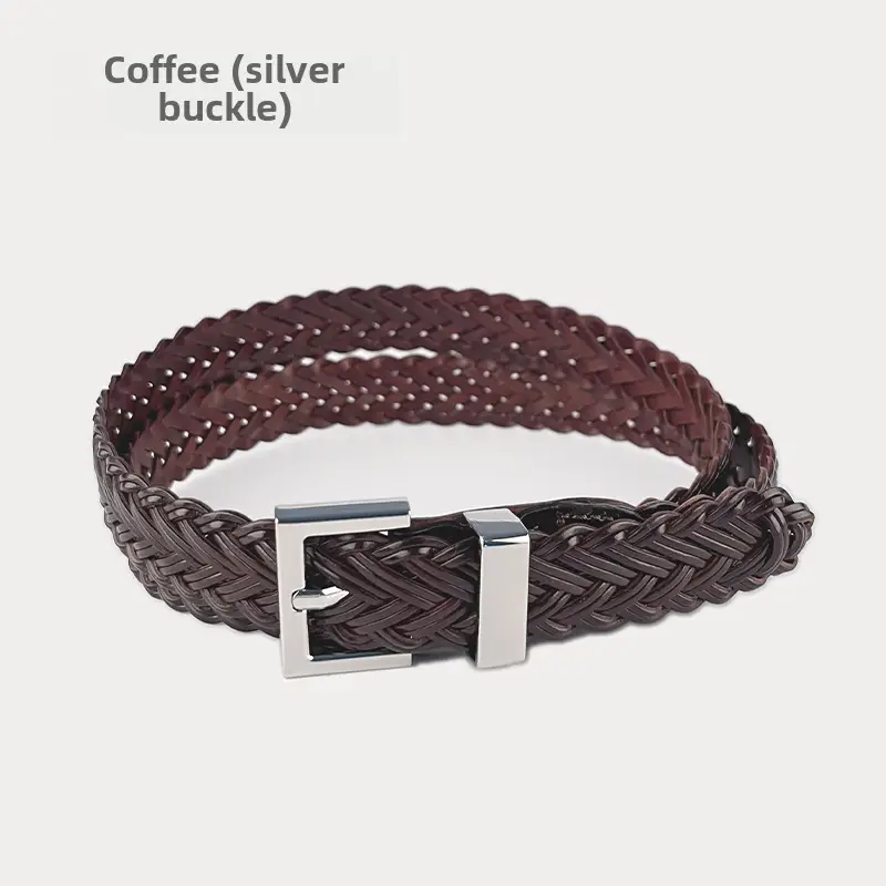 Women's Braided Belt Black Gold Plated with Casual Pants