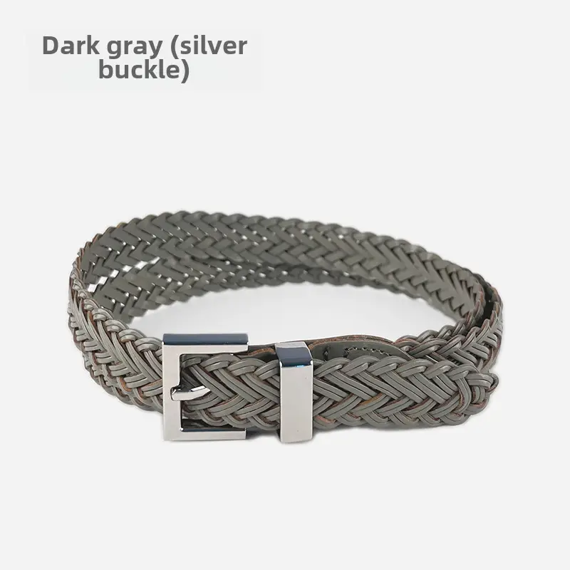 Women's Braided Belt Black Gold Plated with Casual Pants