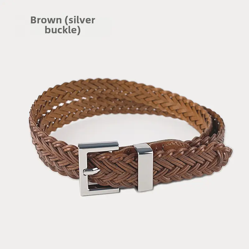 Women's Braided Belt Black Gold Plated with Casual Pants
