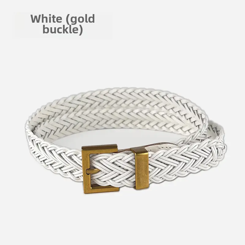 Women's Braided Belt Black Gold Plated with Casual Pants