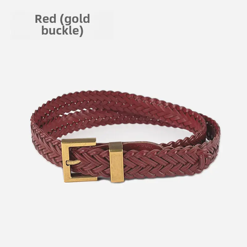 Women's Braided Belt Black Gold Plated with Casual Pants