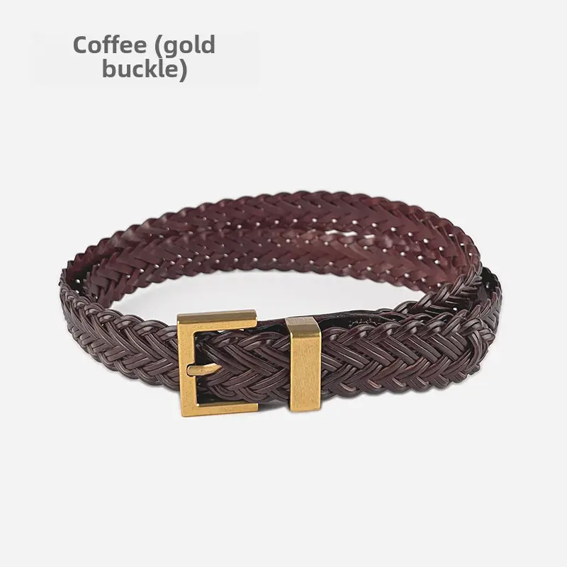Women's Braided Belt Black Gold Plated with Casual Pants