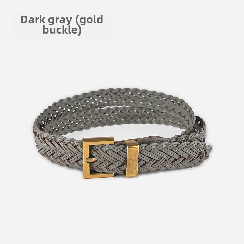 Women's Braided Belt Black Gold Plated with Casual Pants