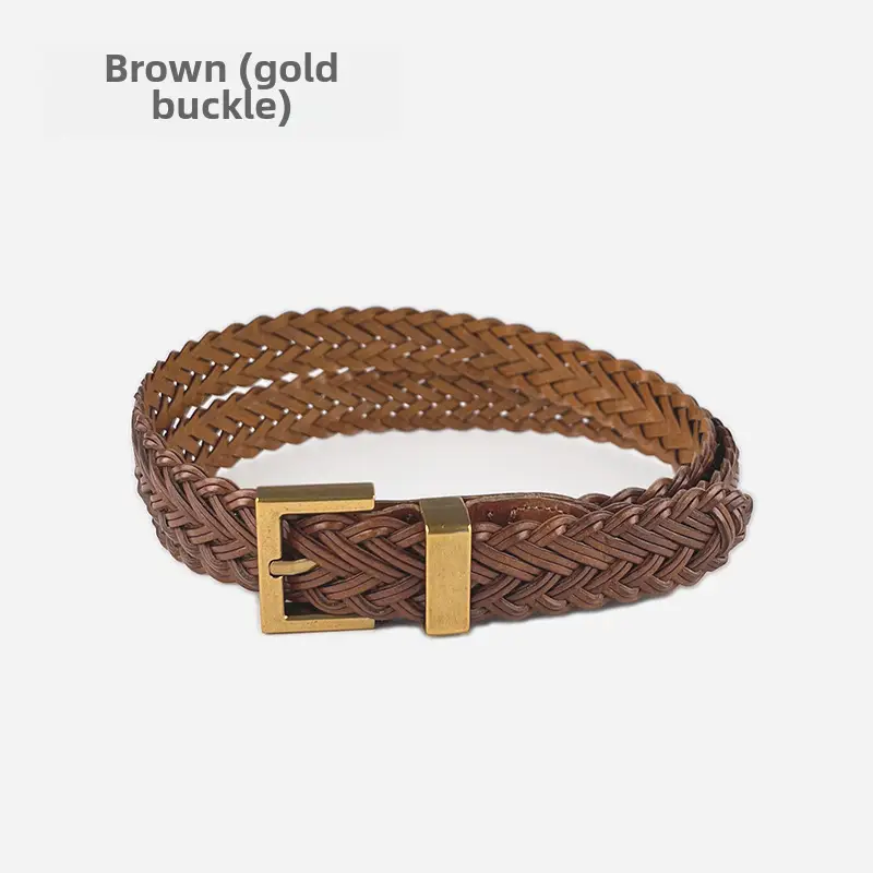 Women's Braided Belt Black Gold Plated with Casual Pants