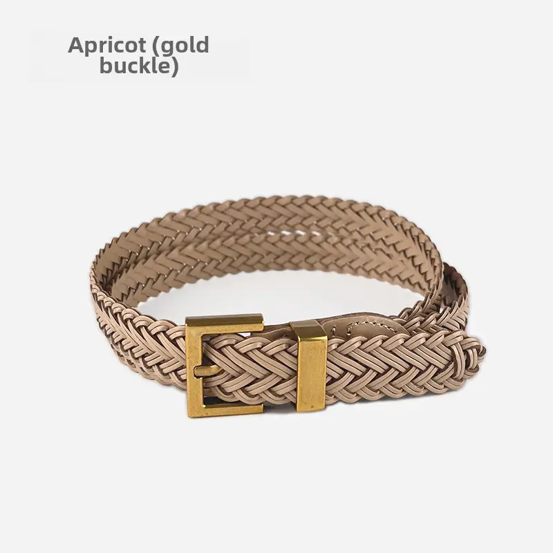 Women's Braided Belt Black Gold Plated with Casual Pants