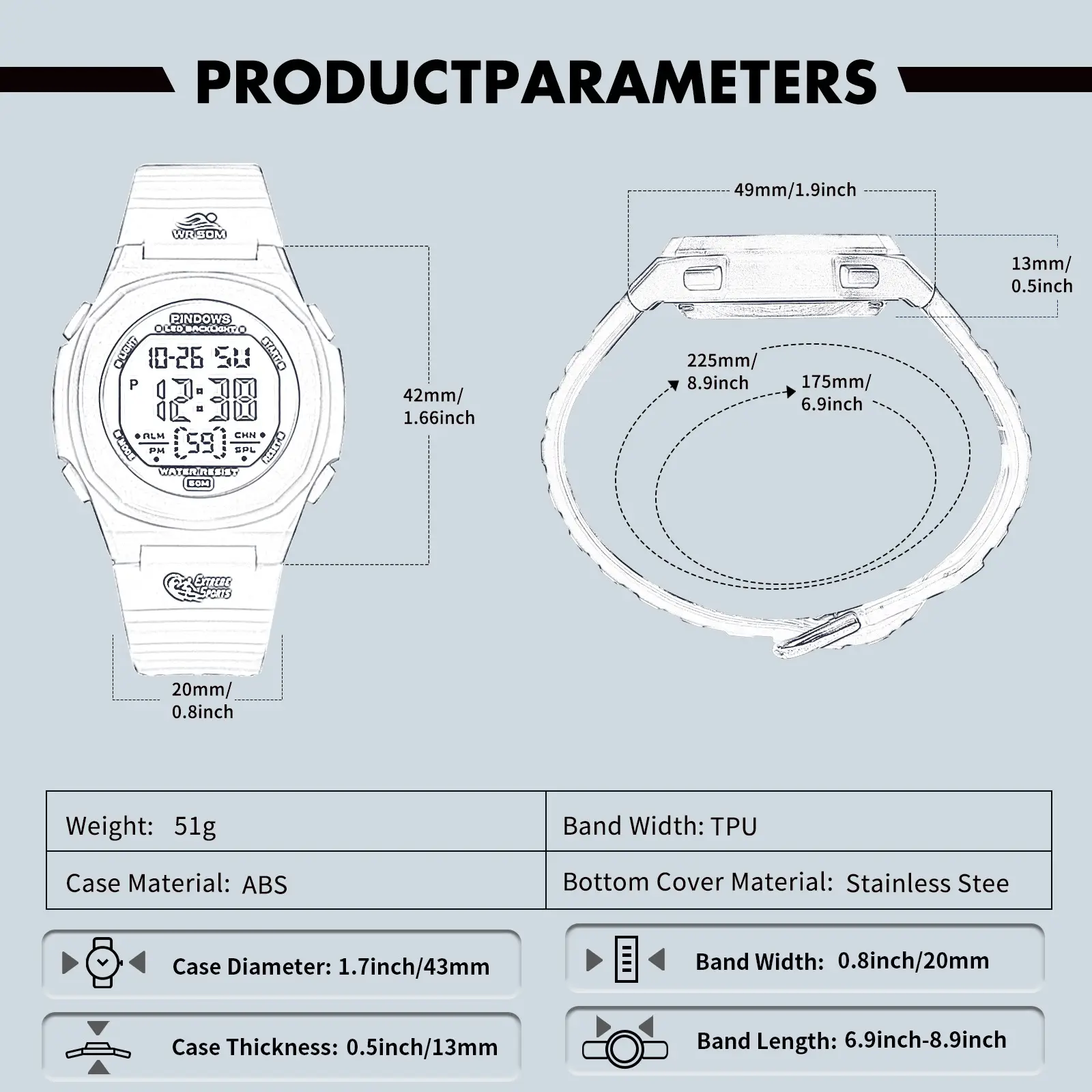 Backlight Display Waterproof Digital Watch for Men Women — feature 13