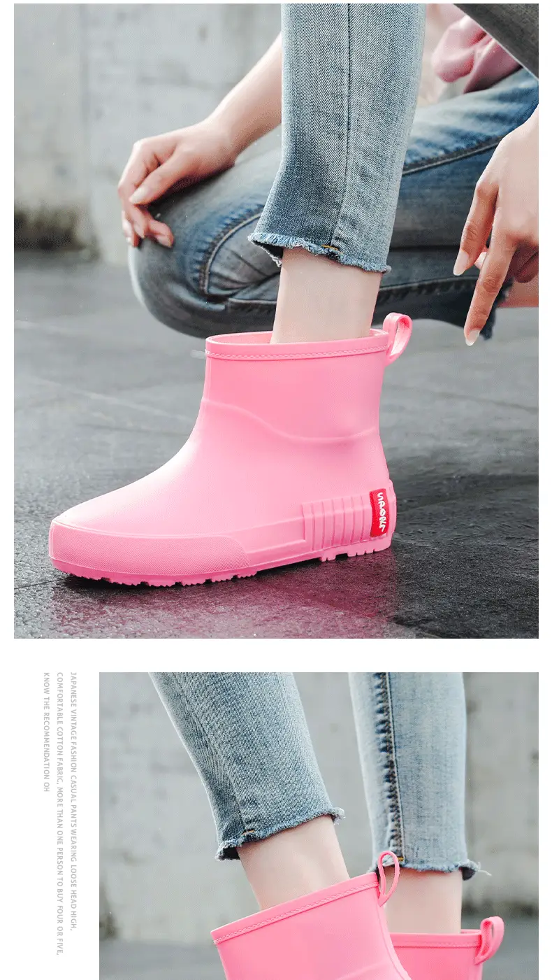 Japanese Style Rain Shoes Women's Fashionable Outer Wear overshoes Lightweight Waterproof Rubber Shoes New Work Non-Slip Adult Short Rain Boots — feature 10