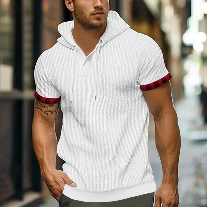 Men's White Short Sleeve Hooded T-Shirt Large — feature 7