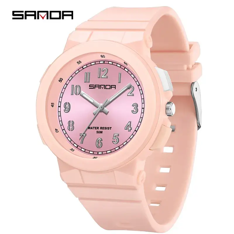 Sanda Pink Silicone Student Watch with LED Light