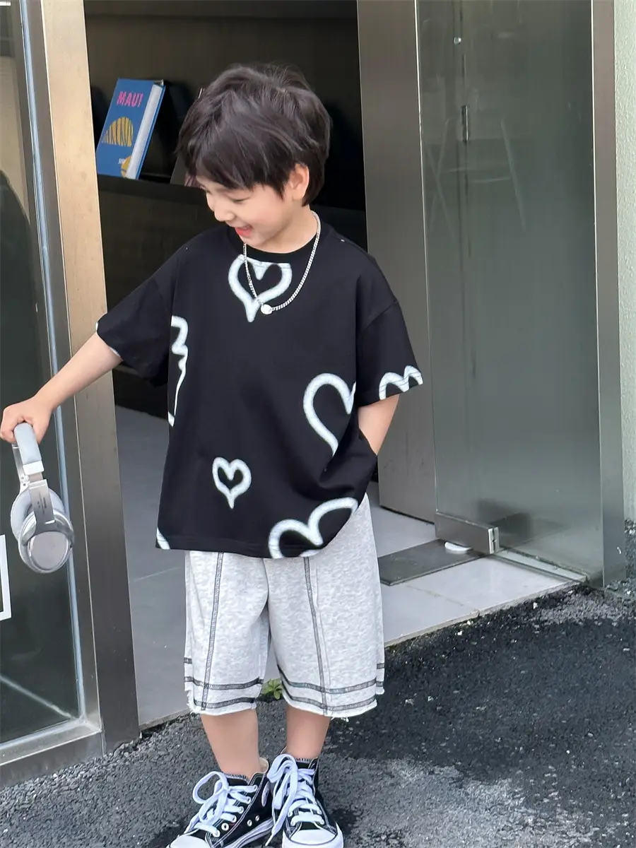 Boys White Heart Print Short Sleeve T-Shirt 2025 — feature 14