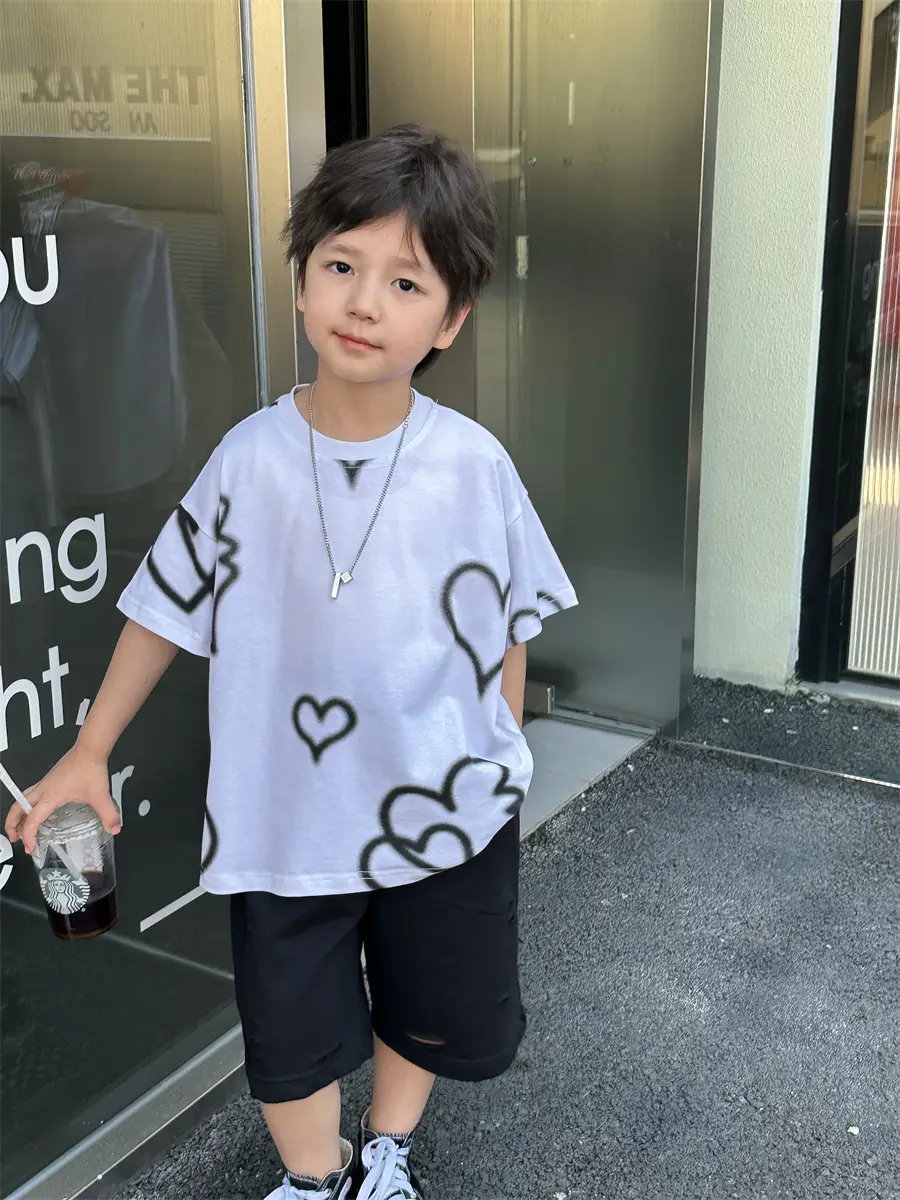 Boys White Heart Print Short Sleeve T-Shirt 2025 — feature 15