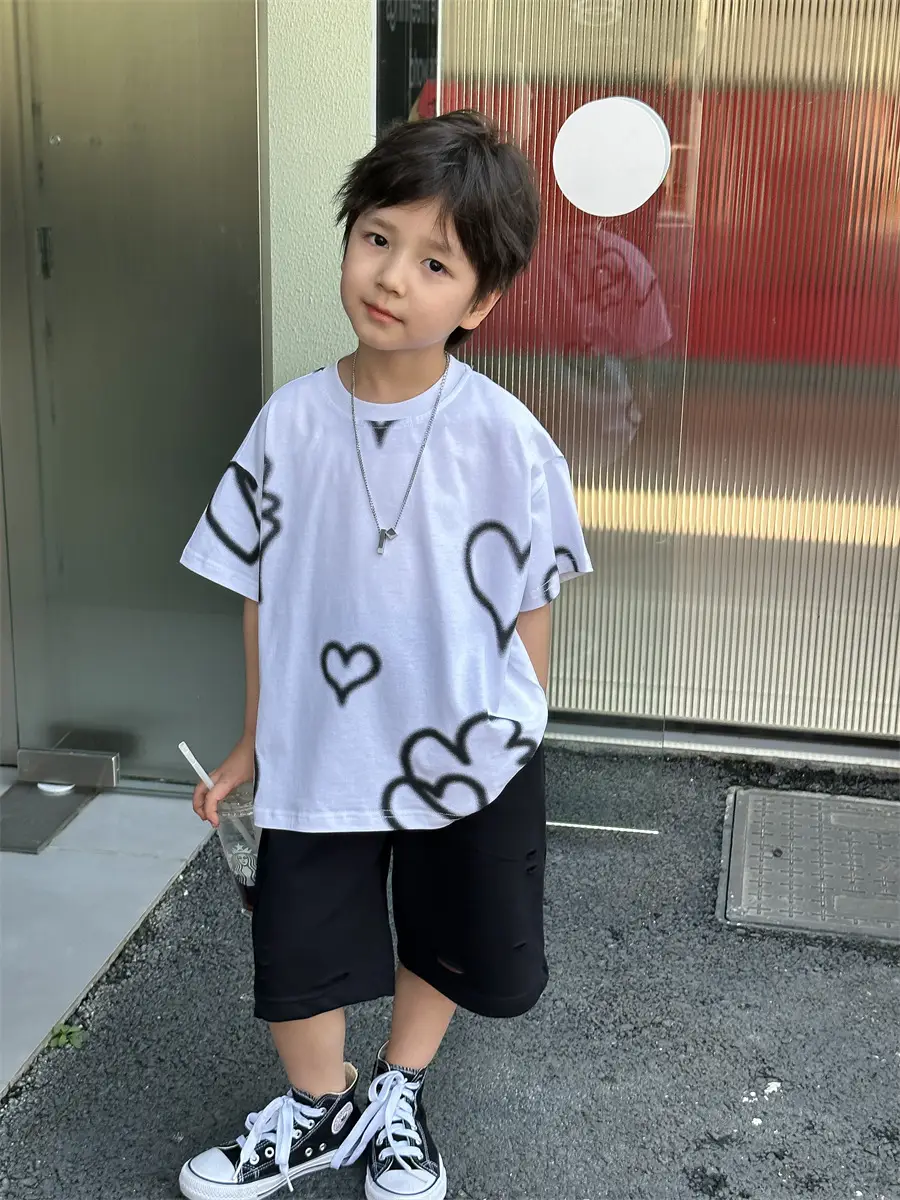 Boys White Heart Print Short Sleeve T-Shirt 2025 — feature 19