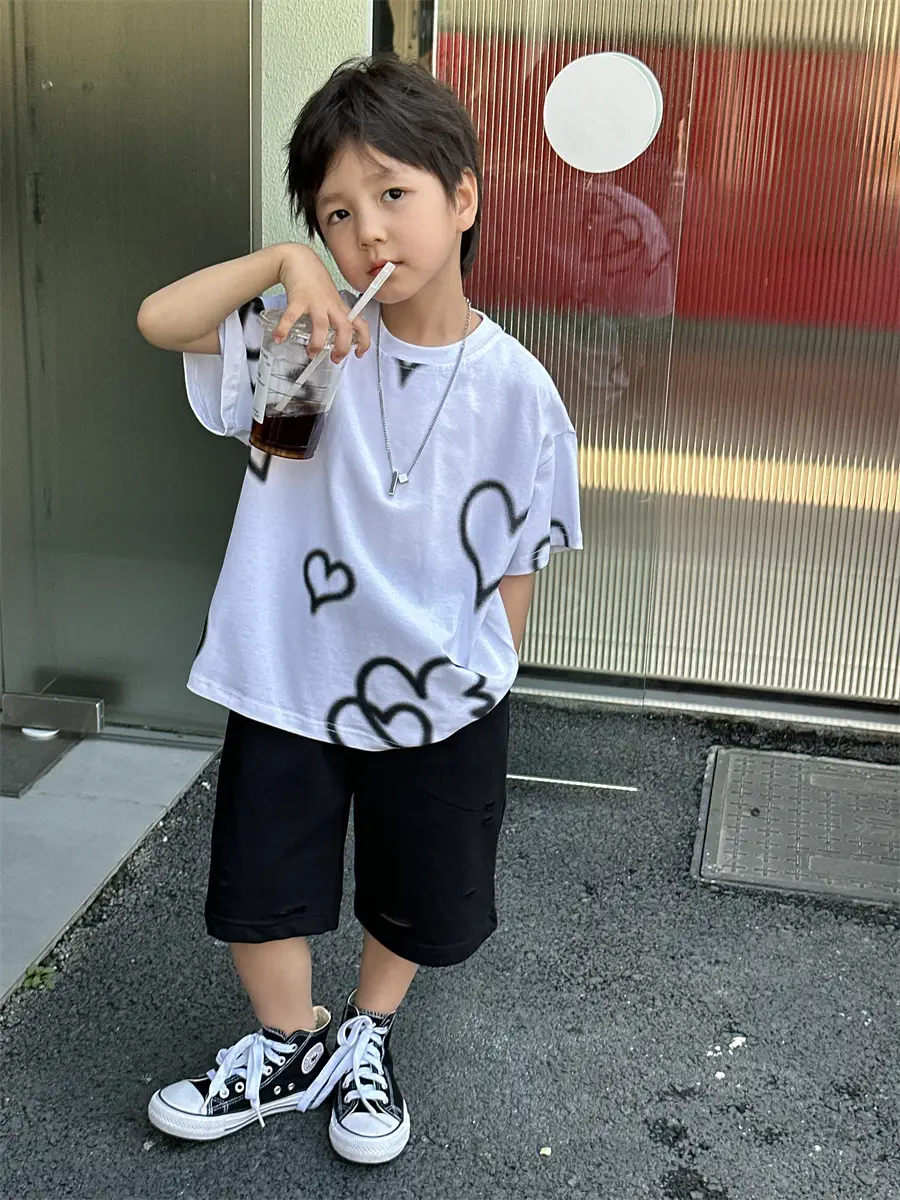 Boys White Heart Print Short Sleeve T-Shirt 2025 — feature 21