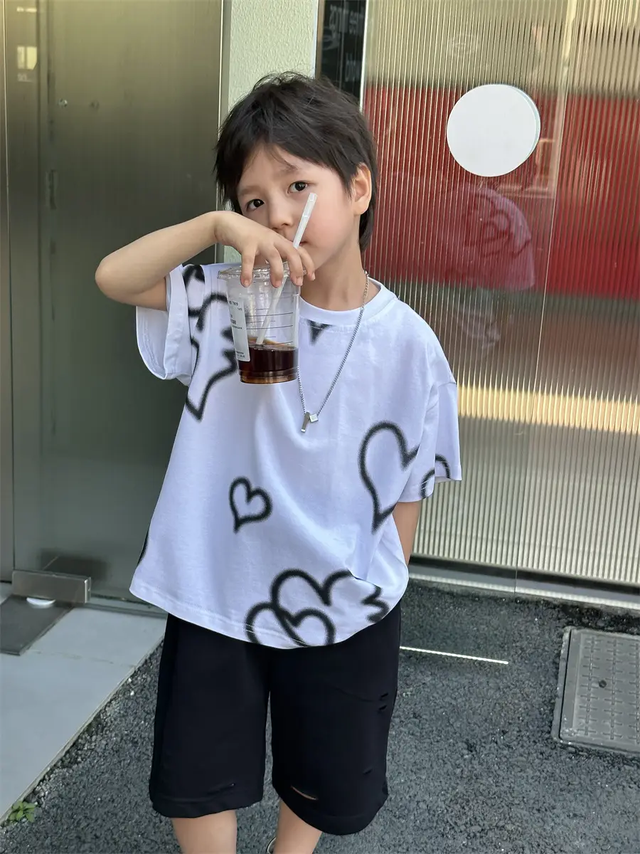 Boys White Heart Print Short Sleeve T-Shirt 2025 — feature 23