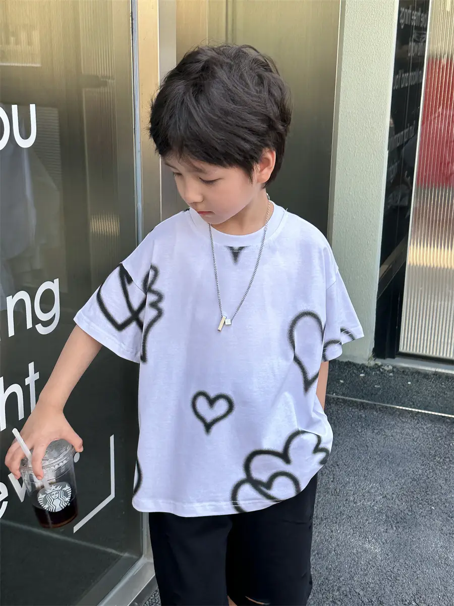 Boys White Heart Print Short Sleeve T-Shirt 2025 — feature 25