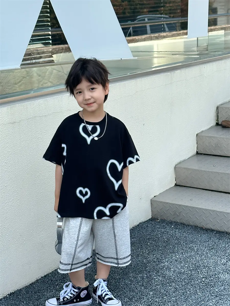 Boys White Heart Print Short Sleeve T-Shirt 2025 — feature 26