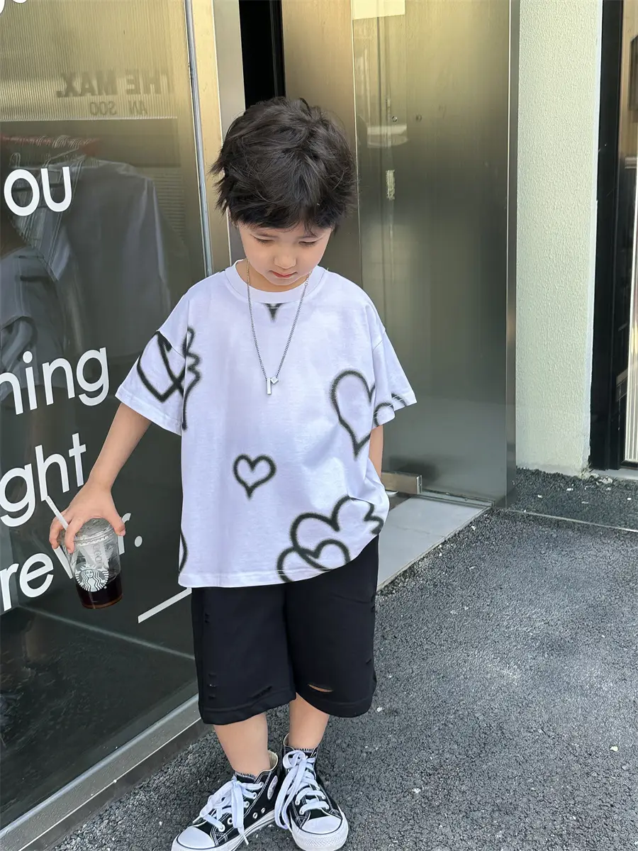 Boys White Heart Print Short Sleeve T-Shirt 2025 — feature 27
