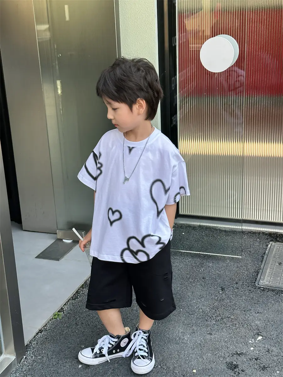 Boys White Heart Print Short Sleeve T-Shirt 2025 — feature 29