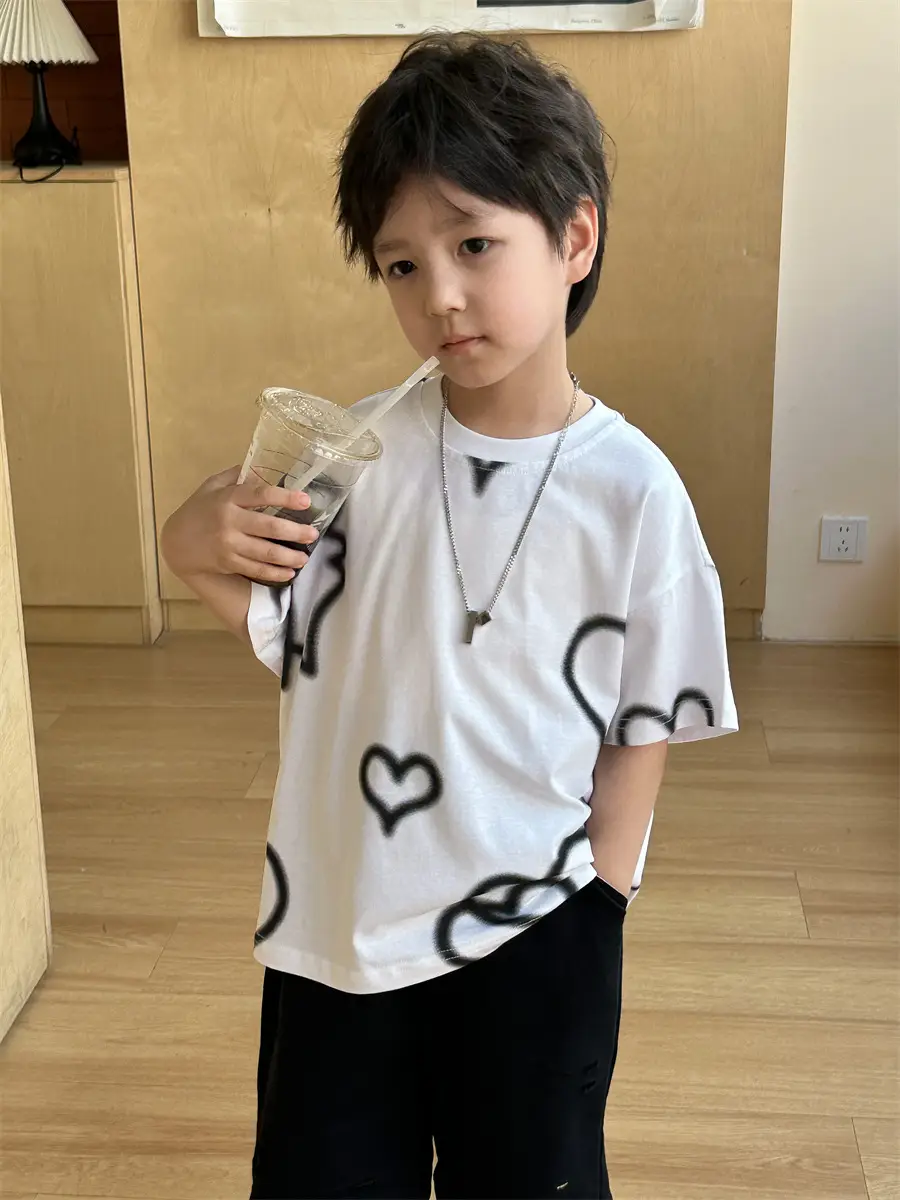 Boys White Heart Print Short Sleeve T-Shirt 2025 — feature 33