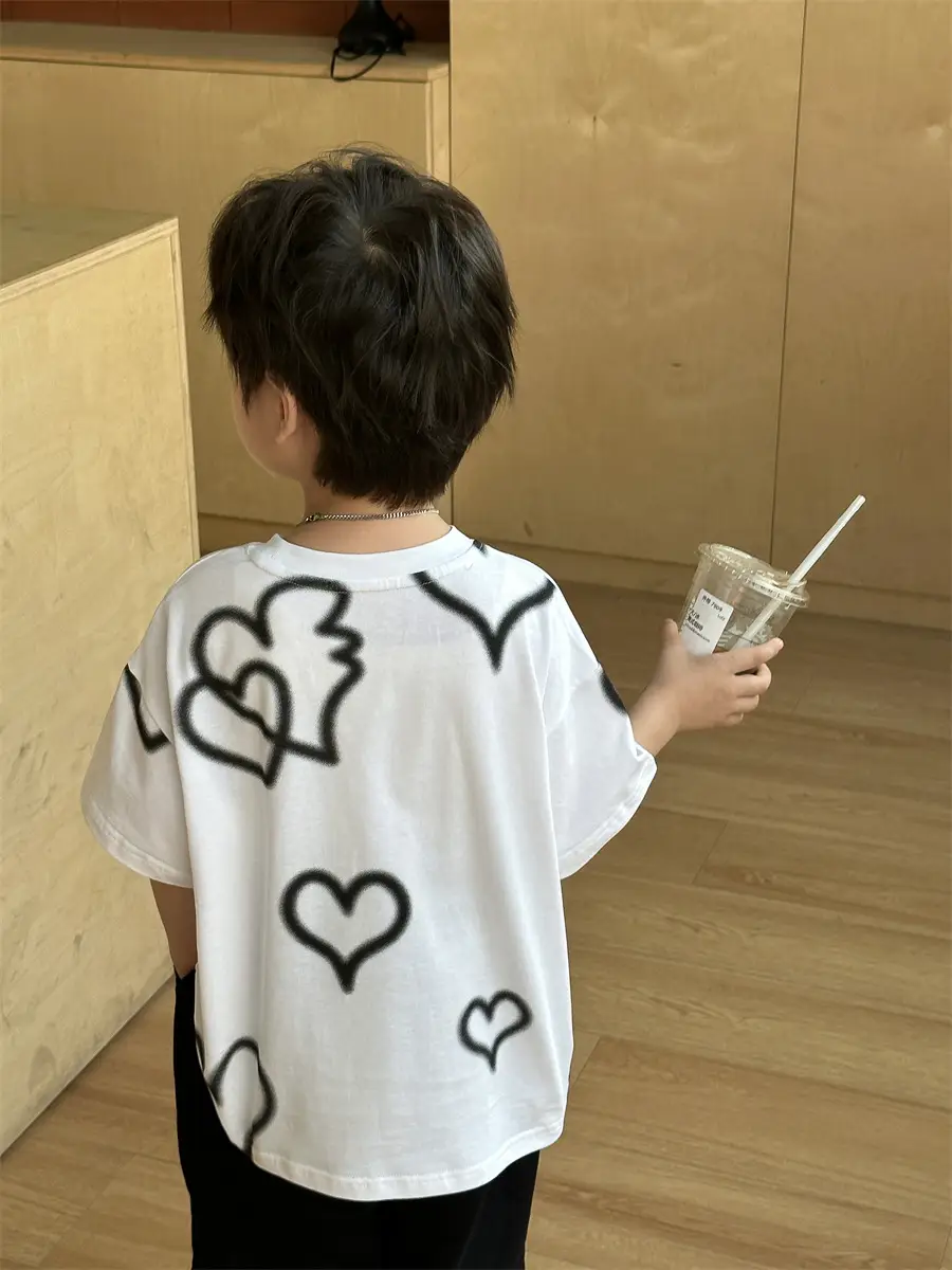 Boys White Heart Print Short Sleeve T-Shirt 2025 — feature 37