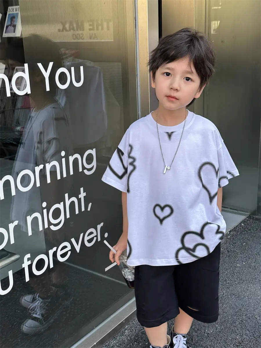 Boys White Heart Print Short Sleeve T-Shirt 2025 — feature 4