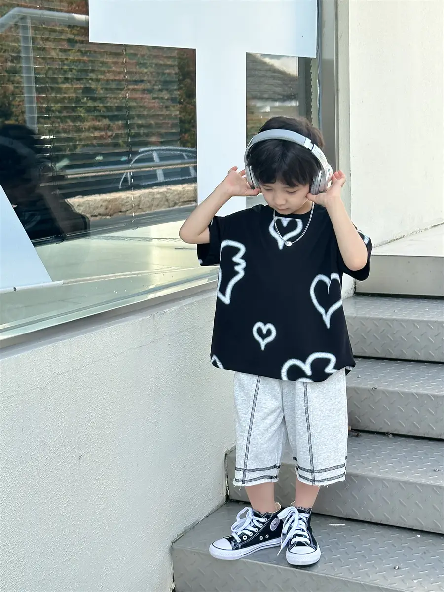 Boys White Heart Print Short Sleeve T-Shirt 2025 — feature 42