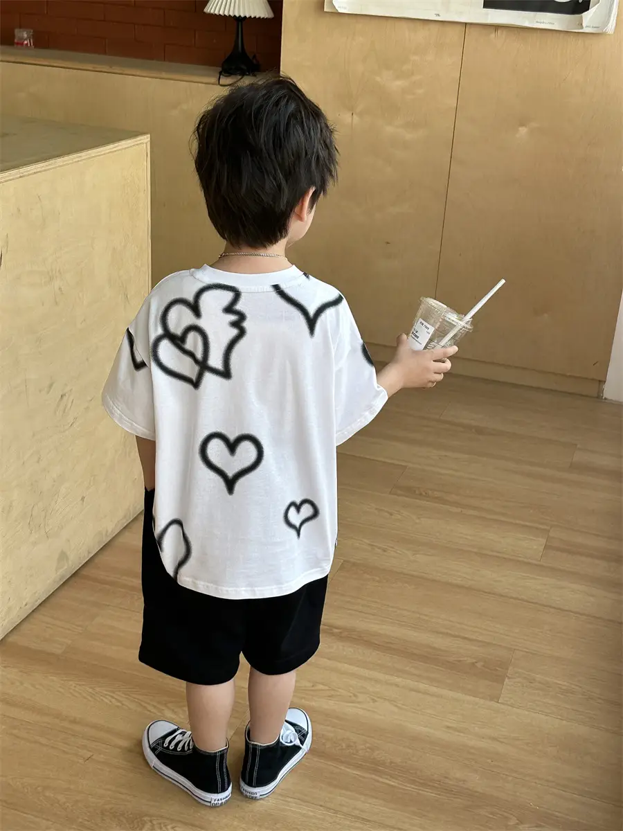 Boys White Heart Print Short Sleeve T-Shirt 2025 — feature 43