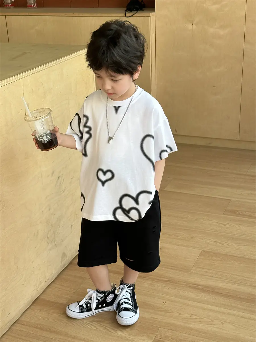 Boys White Heart Print Short Sleeve T-Shirt 2025 — feature 8