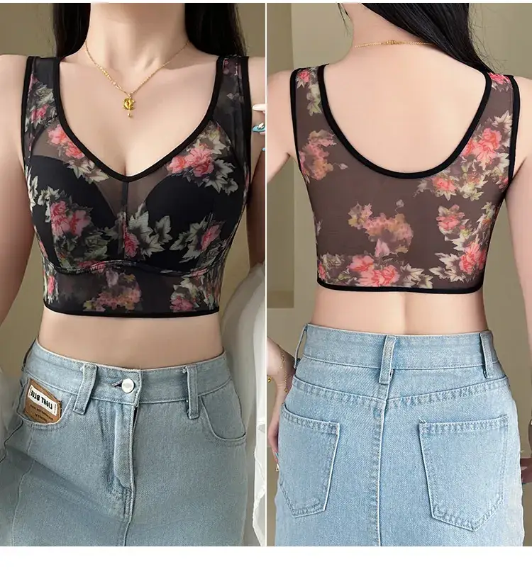 Plus Size Lace Underwear Women's Rimless Back Vest Bra — feature 21