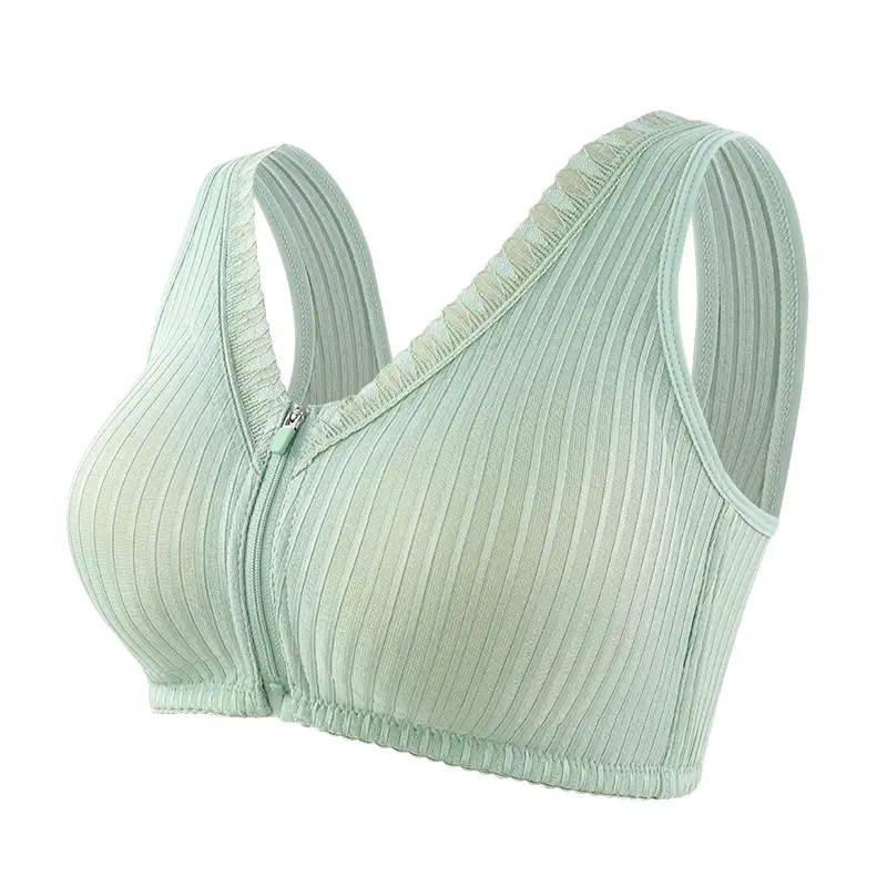 New Soft Cotton Cup Middle-aged and Elderly Underwear Women's Front Zipper Fixed Cup No Steel Ring Vest plus size Bra