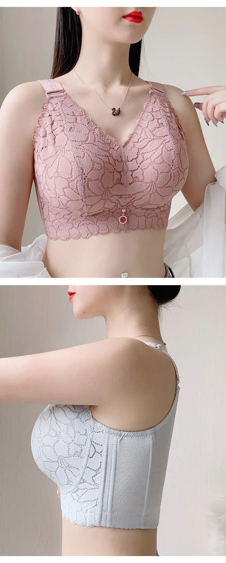 Non-rimless Underwear Large Chest Showy Small Anti-sagging Full Cup Ultra-thin Adjustable Bra Gathering Plus Size Bra — feature 14
