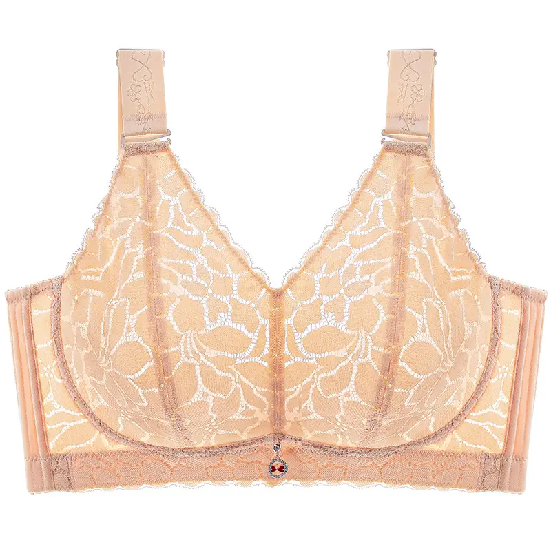 Non-rimless Underwear Large Chest Showy Small Anti-sagging Full Cup Ultra-thin Adjustable Bra Gathering Plus Size Bra