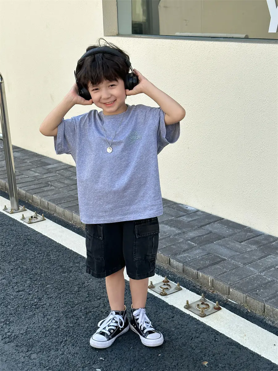 Boys Summer T-Shirt Blue Short Sleeve Loose Fit Kids 2025