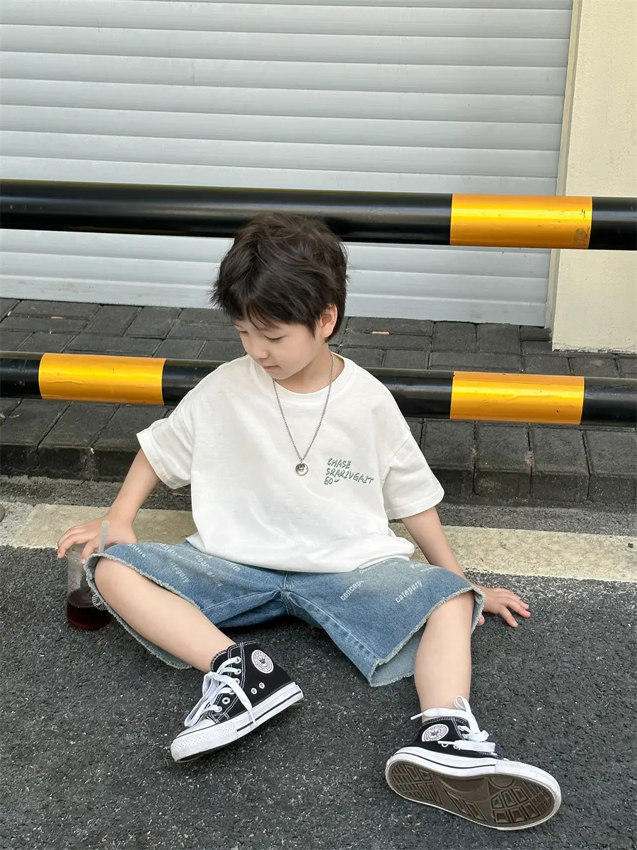 Boys Summer T-Shirt Blue Short Sleeve Loose Fit Kids 2025